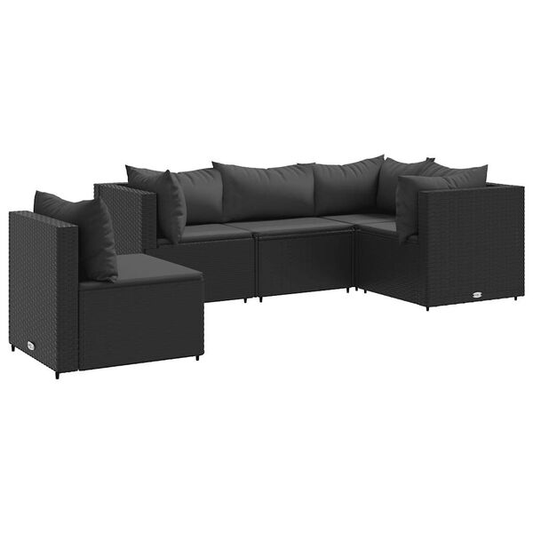 vidaXL Salon de jardin 5 pcs avec coussins Noir R&eacute;sine tress&eacute;e