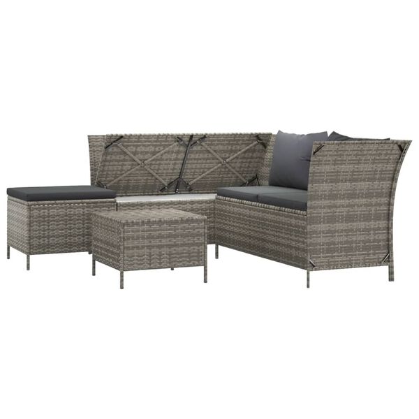 vidaXL Salon de jardin 4 pcs avec coussins Gris R&eacute;sine tress&eacute;e