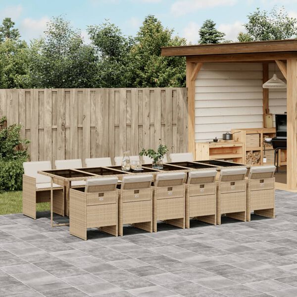 vidaXL Ensemble &agrave; manger de jardin et coussins 13 pcs beige