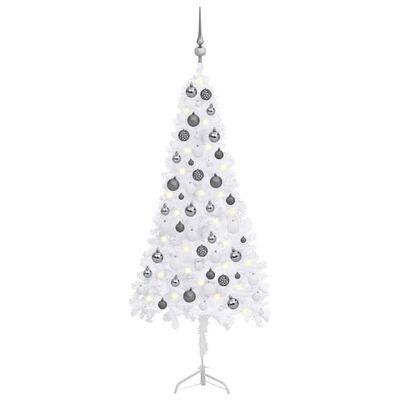 vidaXL Arbre de Noël artificiel d'angle LED et boules blanc 120 cm PVC