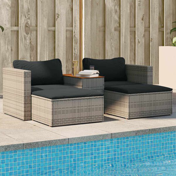 vidaXL Salon de jardin 5 pcs avec coussins gris r&eacute;sine tress&eacute;e acacia