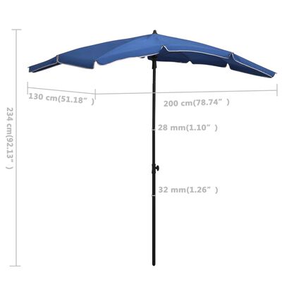 vidaXL Parasol de jardin avec mât 200x130 cm bleu azuré