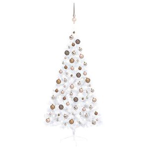 vidaXL Demi-arbre de Noël artificiel pré-éclairé et boules blanc 150cm