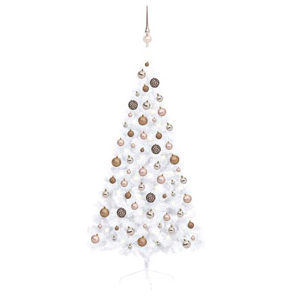 vidaXL Demi-arbre de Noël artificiel pré-éclairé et boules blanc 150cm