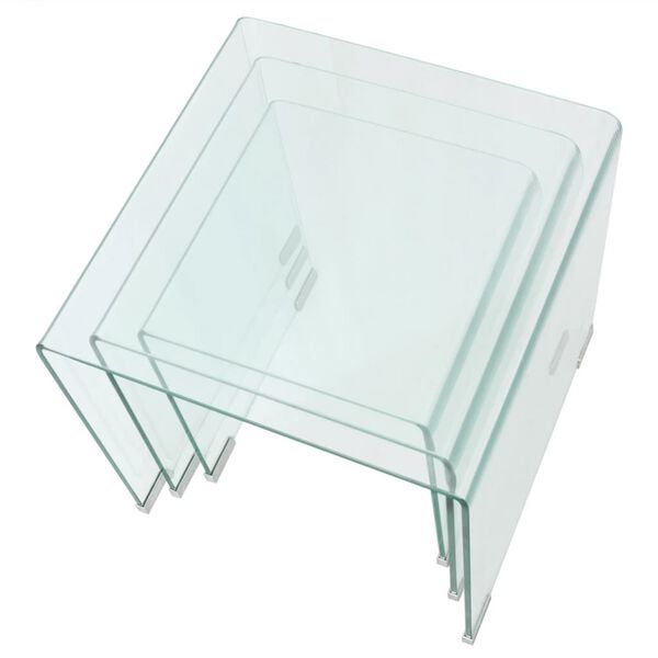 vidaXL Ensemble de tables gigognes 3 Pi&egrave;ces Verre tremp&eacute; Transparent