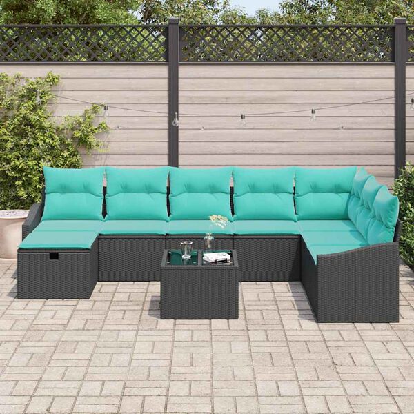 vidaXL Ensemble de canap&eacute; de jardin avec coussin 9 pcs Noir Poly rotin