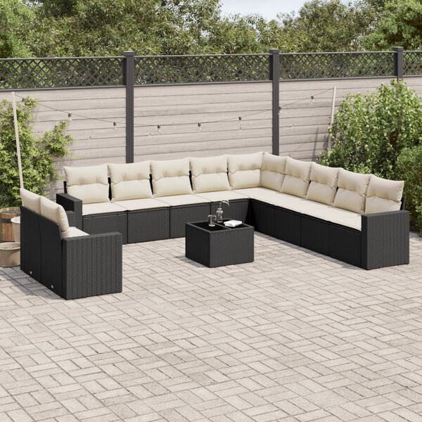 vidaXL Salon de jardin 12 pcs avec coussins noir r&eacute;sine tress&eacute;e