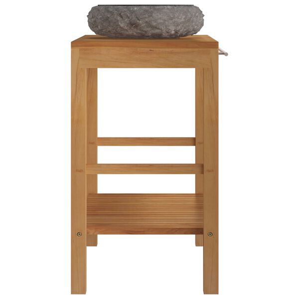 vidaXL Armoire de toilette en teck solide avec lavabo en marbre Noir