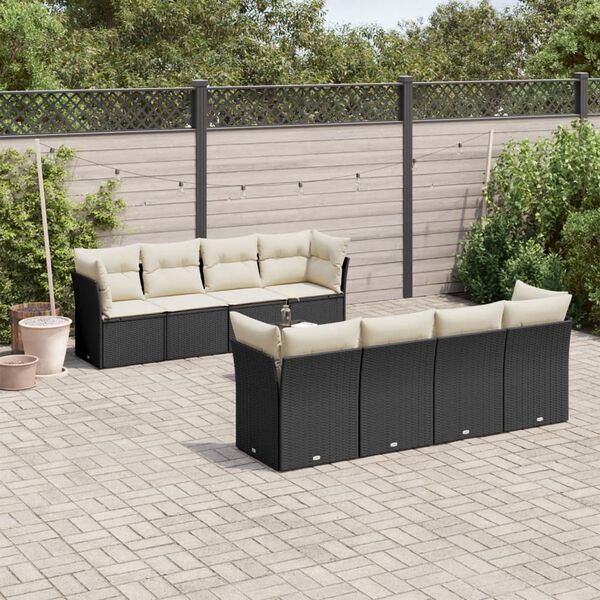 vidaXL Salon de jardin 9 pcs avec coussins noir r&eacute;sine tress&eacute;e