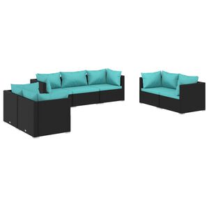 vidaXL Salon de jardin 7 pcs avec coussins R&eacute;sine tress&eacute;e Noir