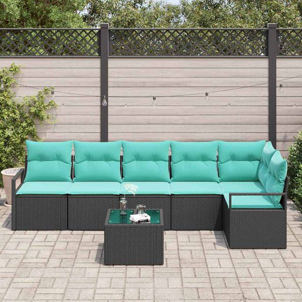 vidaXL Ensemble de Canap&eacute;s 7 pcs Noir polyrotin