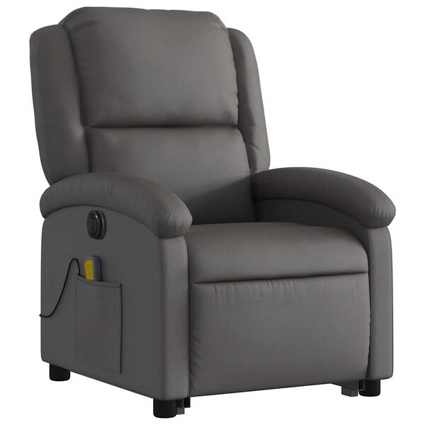 vidaXL Fauteuil inclinable de massage &eacute;lectrique gris cuir v&eacute;ritable