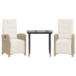 vidaXL Ensemble de bistro 3 pcs avec coussins beige résine tressée
