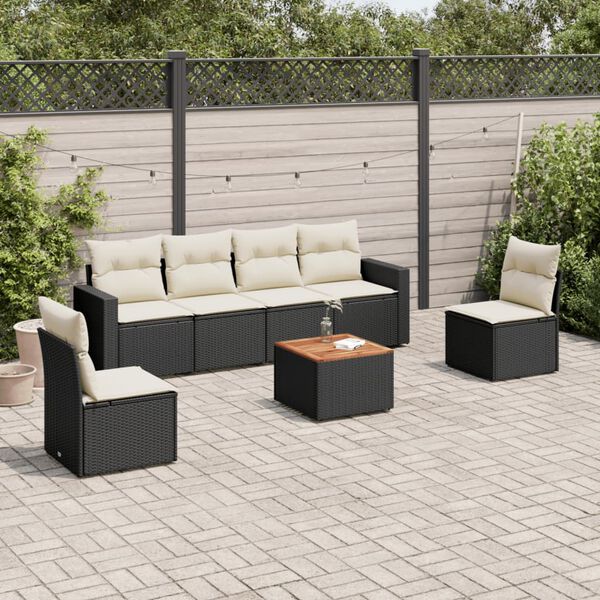 vidaXL Salon de jardin 7 pcs avec coussins noir r&eacute;sine tress&eacute;e