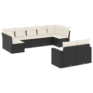vidaXL Salon de jardin 9 pcs avec coussins noir r&eacute;sine tress&eacute;e