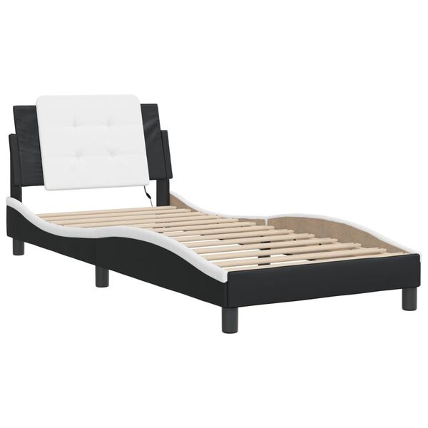 vidaXL Cadre de lit avec LED sans matelas Zadar noir blanc 100x190 cm