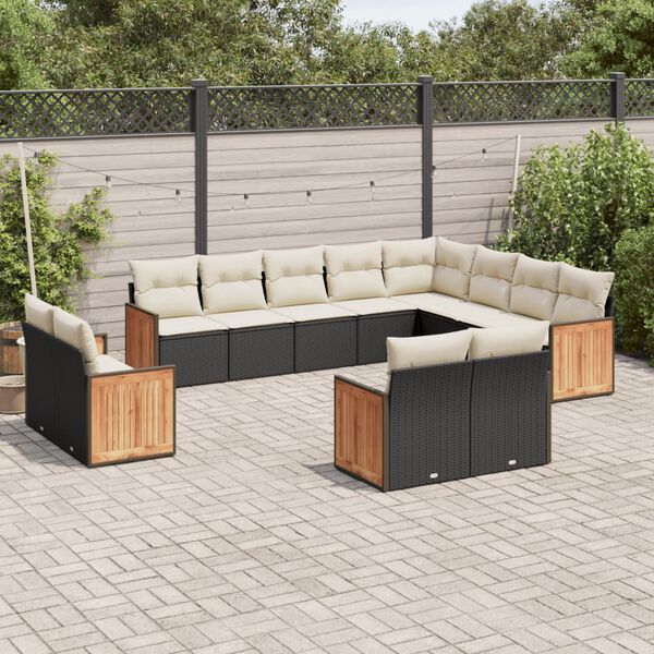 vidaXL Salon de jardin 12 pcs avec coussins noir r&eacute;sine tress&eacute;e