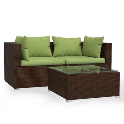 vidaXL Salon de jardin 3 pcs avec coussins marron résine tressée