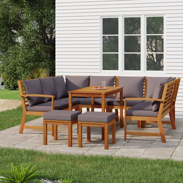 vidaXL Ensemble à manger de jardin coussins 9 pcs Bois acacia