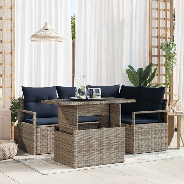 vidaXL Ensemble de canap&eacute; de jardin 5 pcs Gris et bleu marine