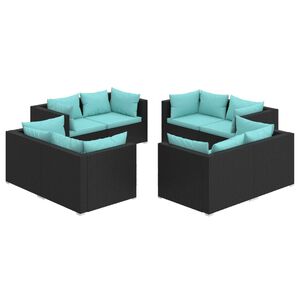 vidaXL Salon de jardin 8 pcs avec coussins R&eacute;sine tress&eacute;e Noir