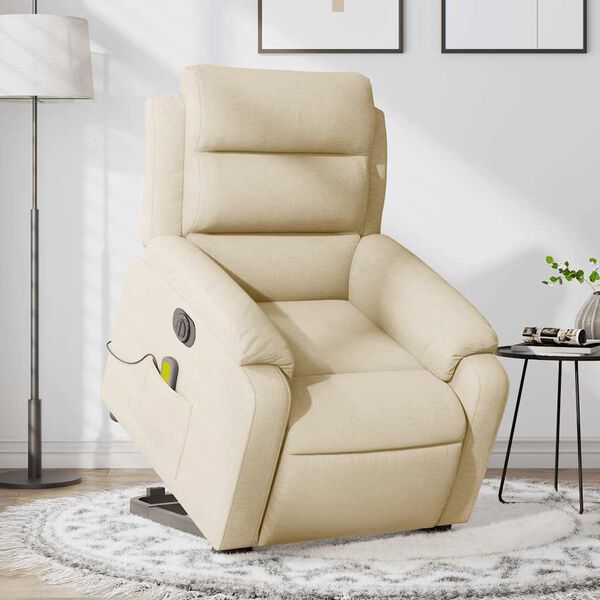 vidaXL Fauteuil inclinable de massage électrique crème tissu