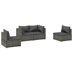 vidaXL Salon de jardin 4 pcs avec coussins R&eacute;sine tress&eacute;e Gris