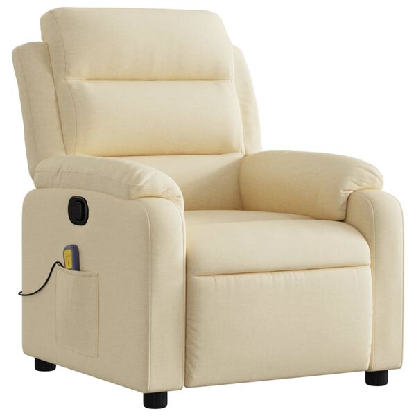 vidaXL Fauteuil inclinable de massage cr&egrave;me tissu