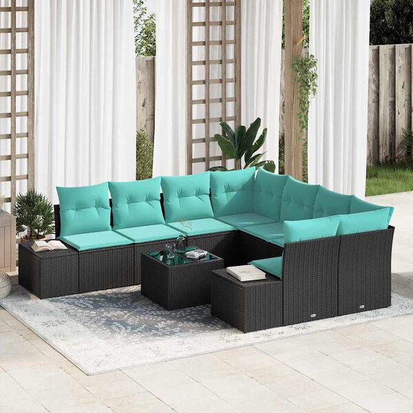 vidaXL Ensemble de canap&eacute; de jardin avec coussin 9 pcs Noir polyrotin