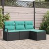 vidaXL Ensemble de Canap&eacute;s 4 pcs Noir et turquoise polyrotin