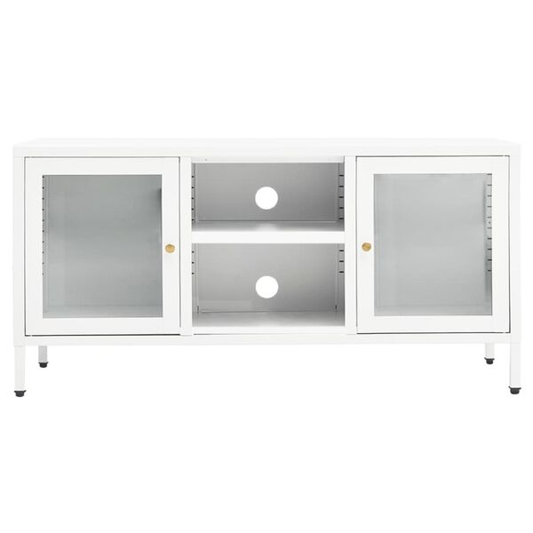 vidaXL Meuble TV Blanc 105x35x52 cm Acier et verre