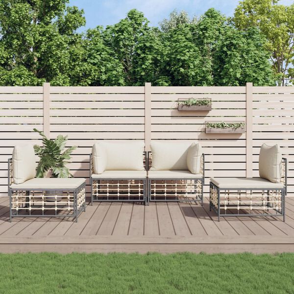 vidaXL Salon de jardin 4 pcs avec coussins anthracite r&eacute;sine tress&eacute;e