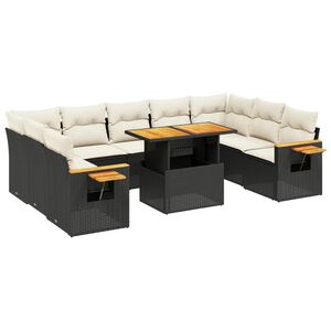 vidaXL Salon de jardin 10 pcs avec coussins noir r&eacute;sine tress&eacute;e