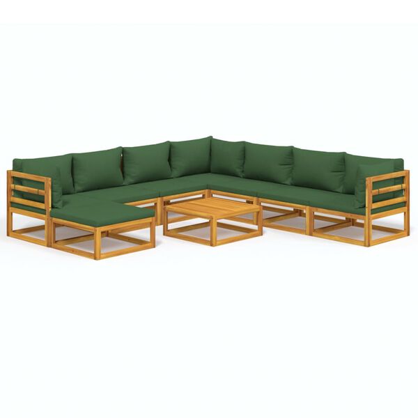 vidaXL Salon de jardin 9 pcs avec coussins vert bois massif