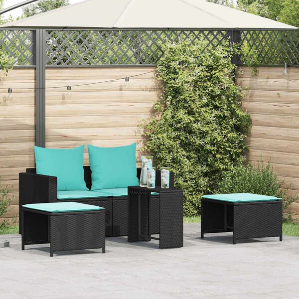 vidaXL Salon de jardin 5 pcs avec coussins empilable noir polyrotin