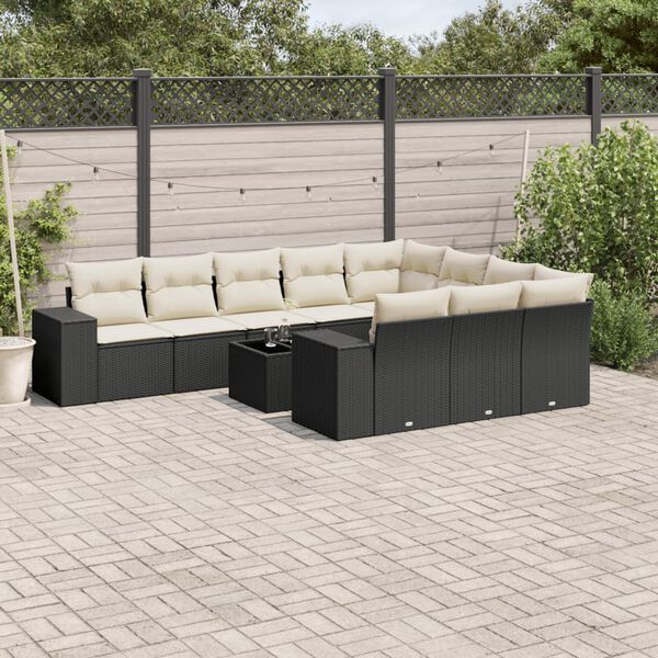 vidaXL Salon de jardin 11 pcs avec coussins noir r&eacute;sine tress&eacute;e