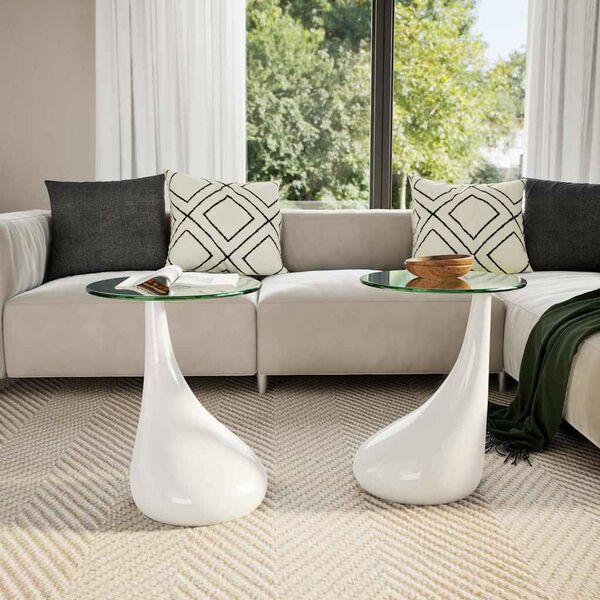 vidaXL Table basse et dessus de table Verre rond Blanc brillant 2 pcs