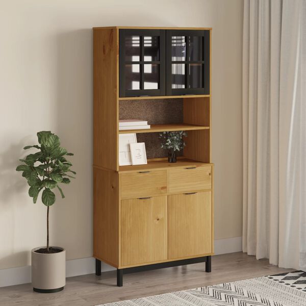 vidaXL Buffet avec portes vitr&eacute;es FLAM 80x40x180 cm bois massif de pin