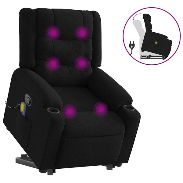 vidaXL Fauteuil inclinable de massage noir tissu