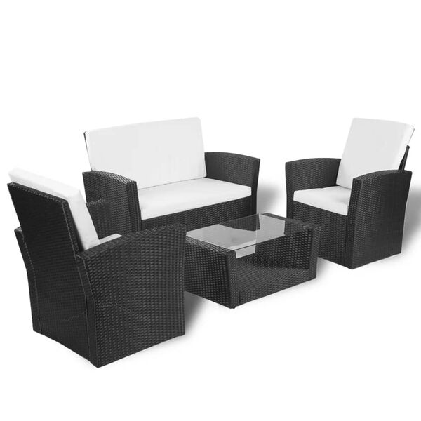 vidaXL Salon de jardin 4 pcs avec coussins R&eacute;sine tress&eacute;e Noir