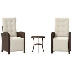 vidaXL Ensemble de bistro 3 pcs avec coussins marron résine tressée