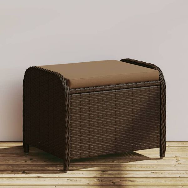 vidaXL Tabouret de jardin avec coussin brun 58x46x46 cm r&eacute;sine tress&eacute;e