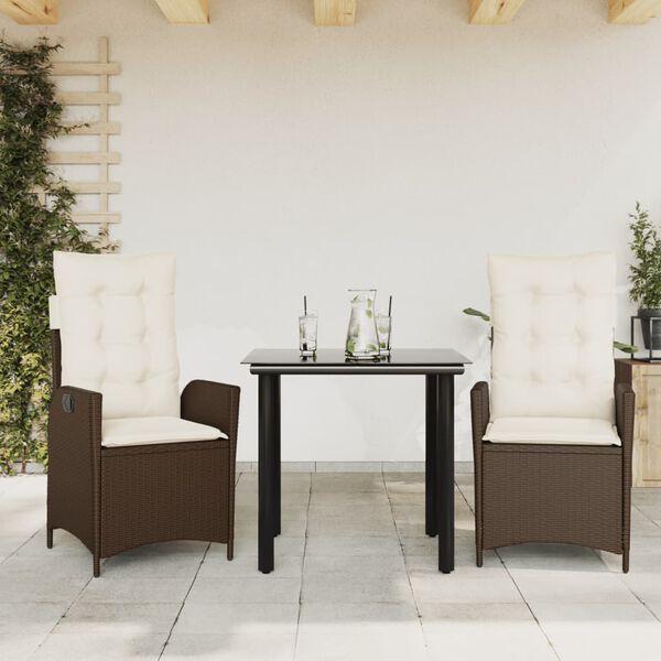 vidaXL Ensemble &agrave; manger de jardin et coussins 9 pcs marron poly rotin