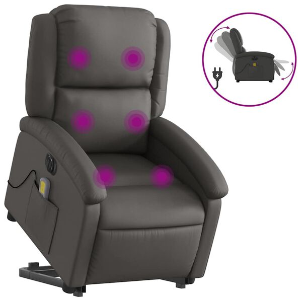 vidaXL Fauteuil inclinable de massage &eacute;lectrique gris cuir v&eacute;ritable