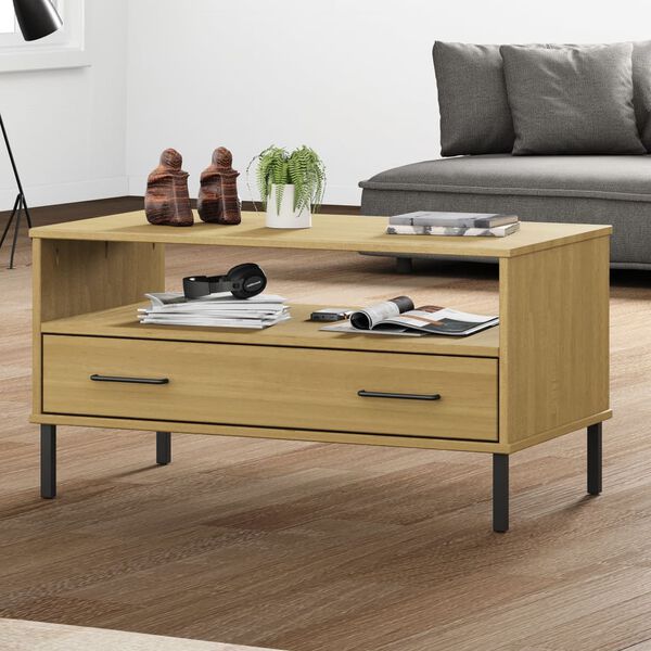 vidaXL Table basse avec pieds en métal Marron 85x50x45 cm Bois OSLO