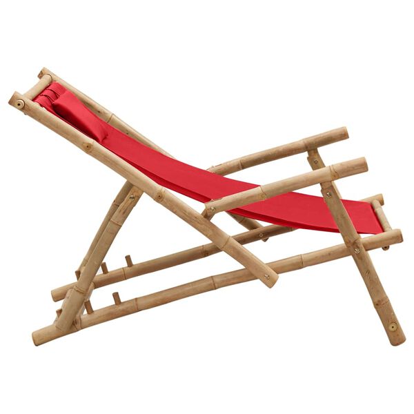 vidaXL Chaise de terrasse Bambou et toile Rouge