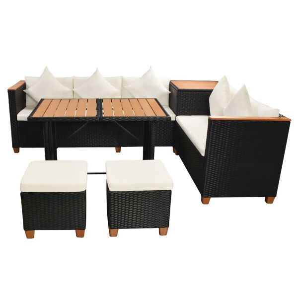 vidaXL Salon de jardin 7 pcs avec coussins Résine tressée Noir
