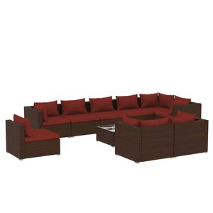 vidaXL Salon de jardin 10 pcs avec coussins R&eacute;sine tress&eacute;e Marron