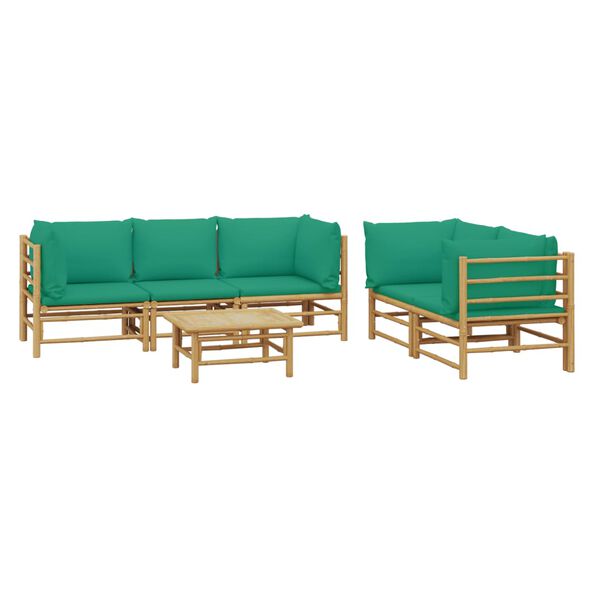 vidaXL Salon de jardin 6 pcs avec coussins vert bambou