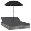 vidaXL Chaise longue d'extérieur avec parasol Résine tressée Gris